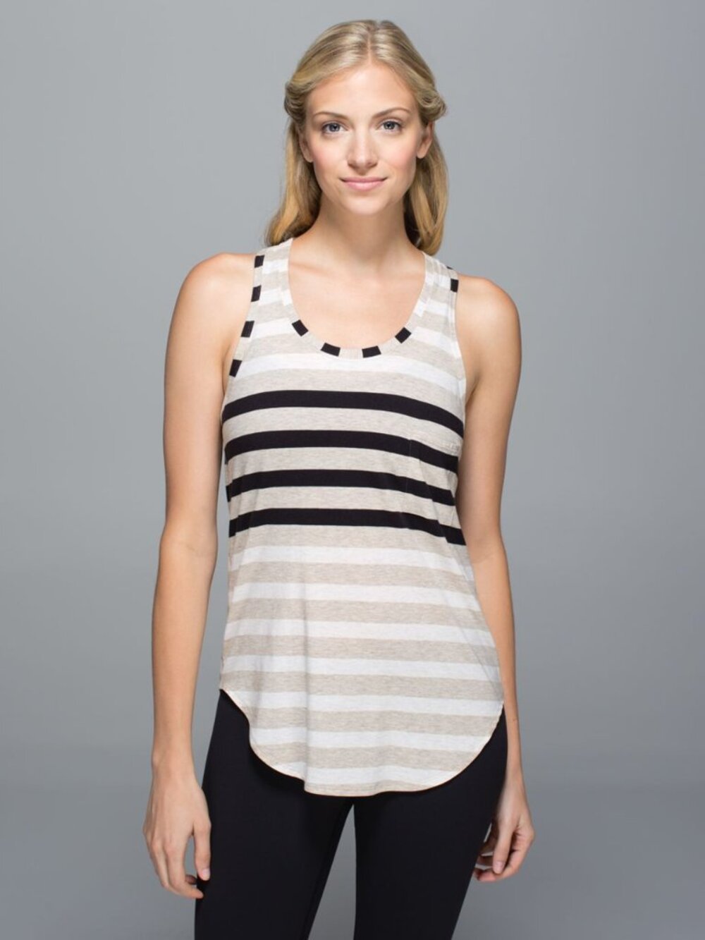 Lululemon - Yogi Racerback Tank - Stripe Sand Dune Beige Black - Size 4 - EUC